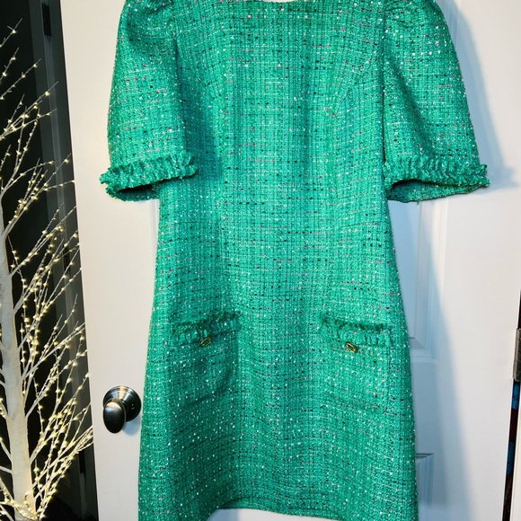 Lilly Pulitzer Ryner Boucle Kelly Green Tweed Midi Dress Size 8 - Picture 13 of 14